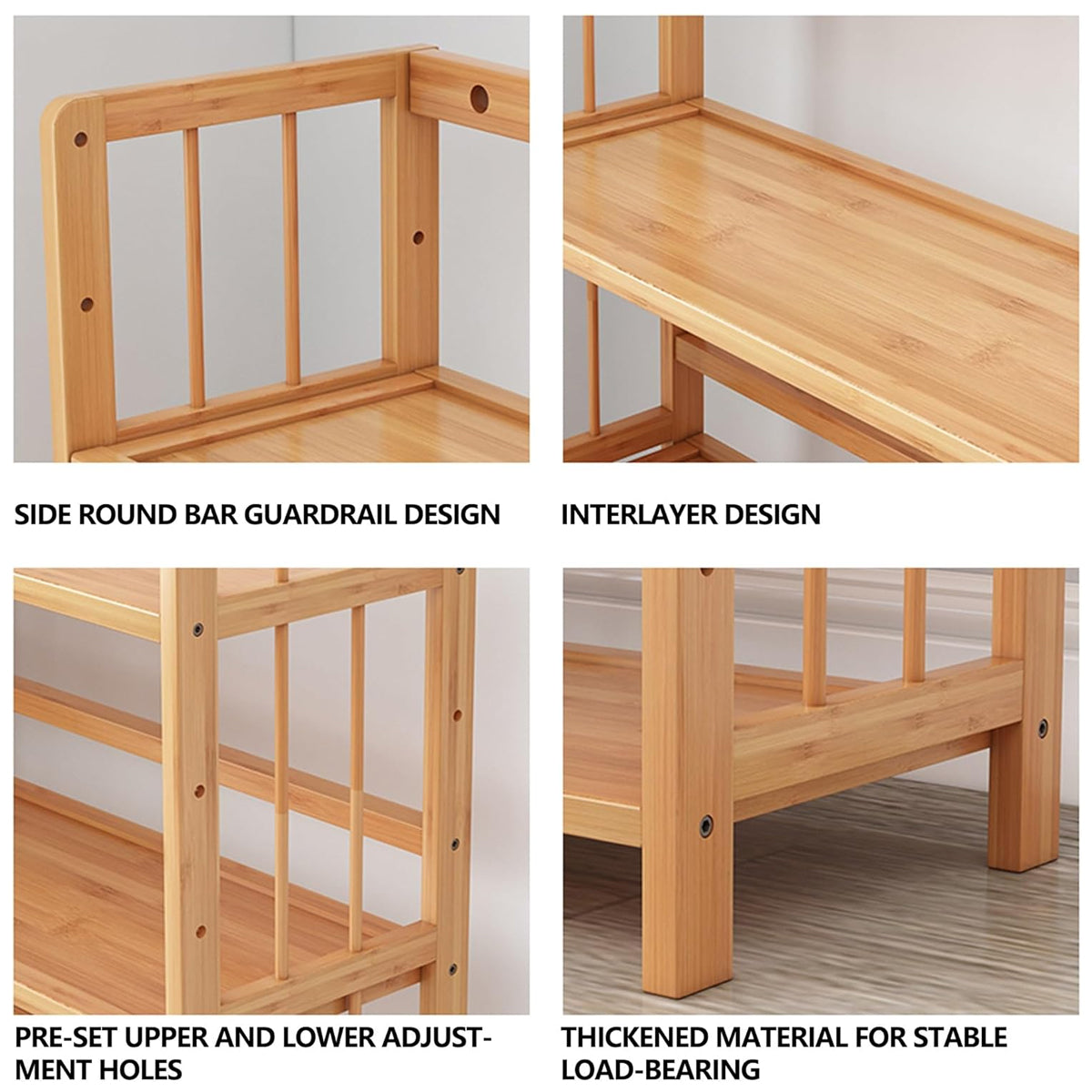 Three Layer Bamboo Bookshelf Floor Rack for Home and Office