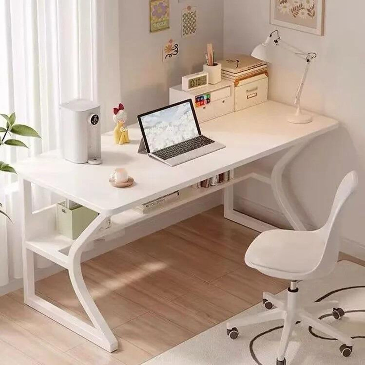 Desktop Computer Desk with Bookshelf and Sturdy Steel Frame for Home Office Study
