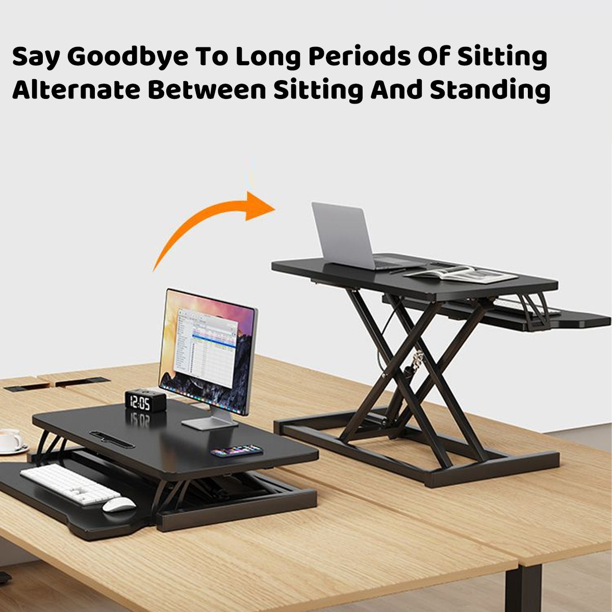 Adjustable Desktop Elevator Stand with Pneumatic Lift Black