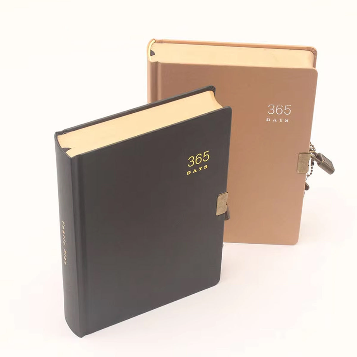 2 Pcs Kraft Paper Notebooks 365-Day Planner Cowhide Lock