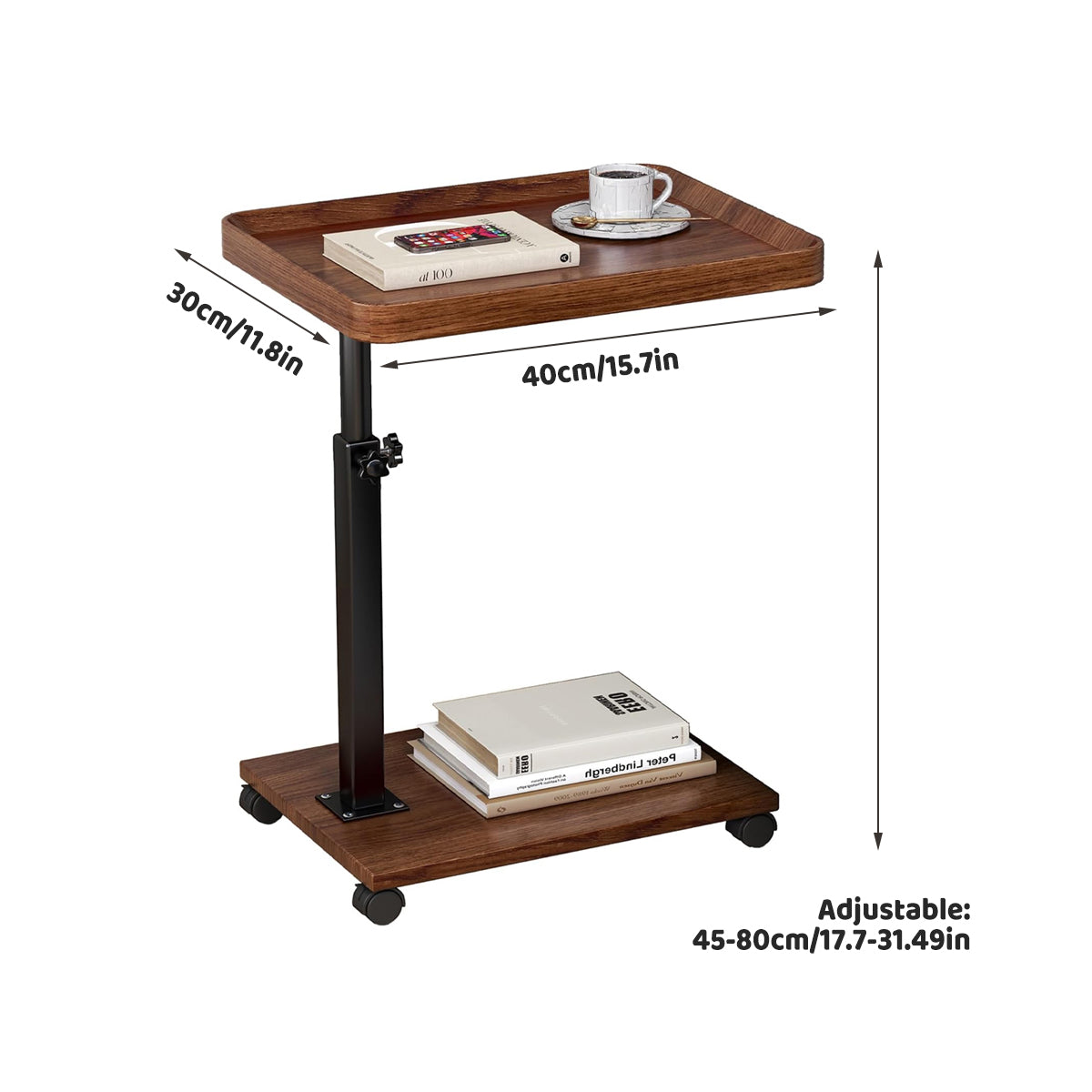 U-Shaped Mobile Side Table Bedside Trolley with Wheels