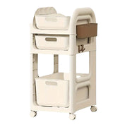 3-Tier Rolling Storage Trolley with Drawers, Side Basket & Hooks