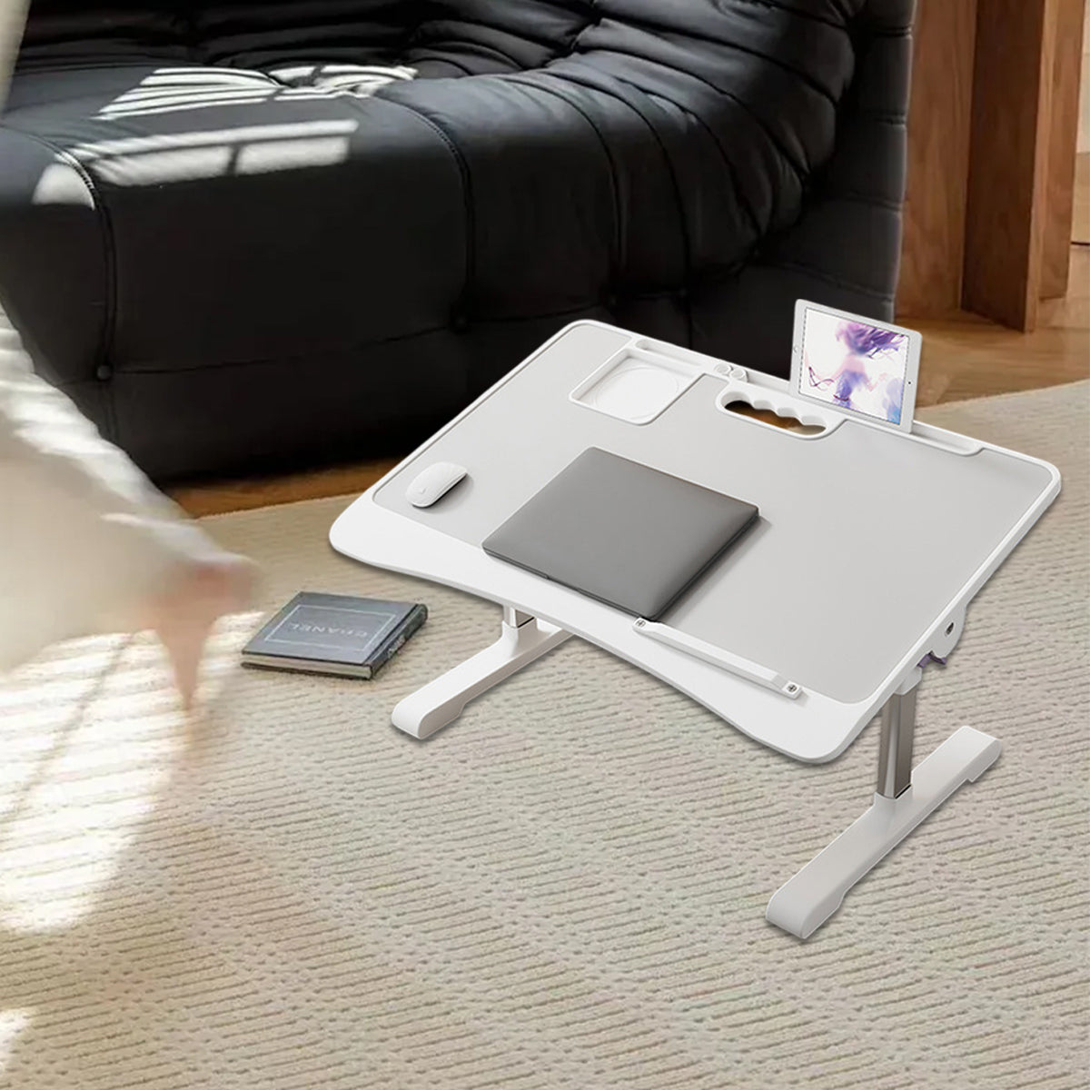 Adjustable Folding Overbed Desk with Tilt Top for Study Use