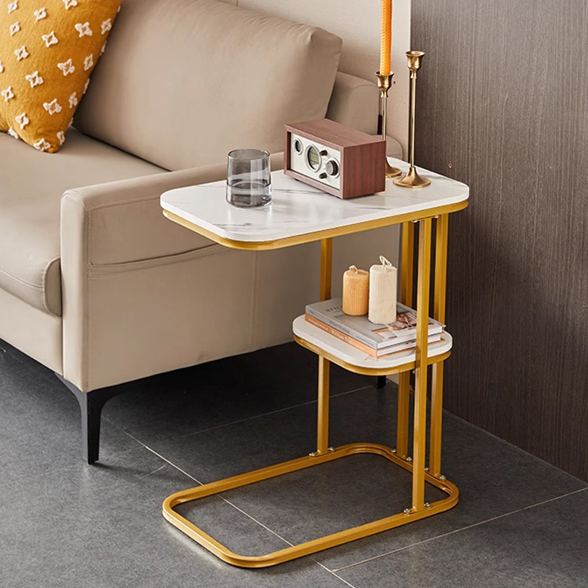 2-Tier Sofa Side Table with Storage Shelf Living Room