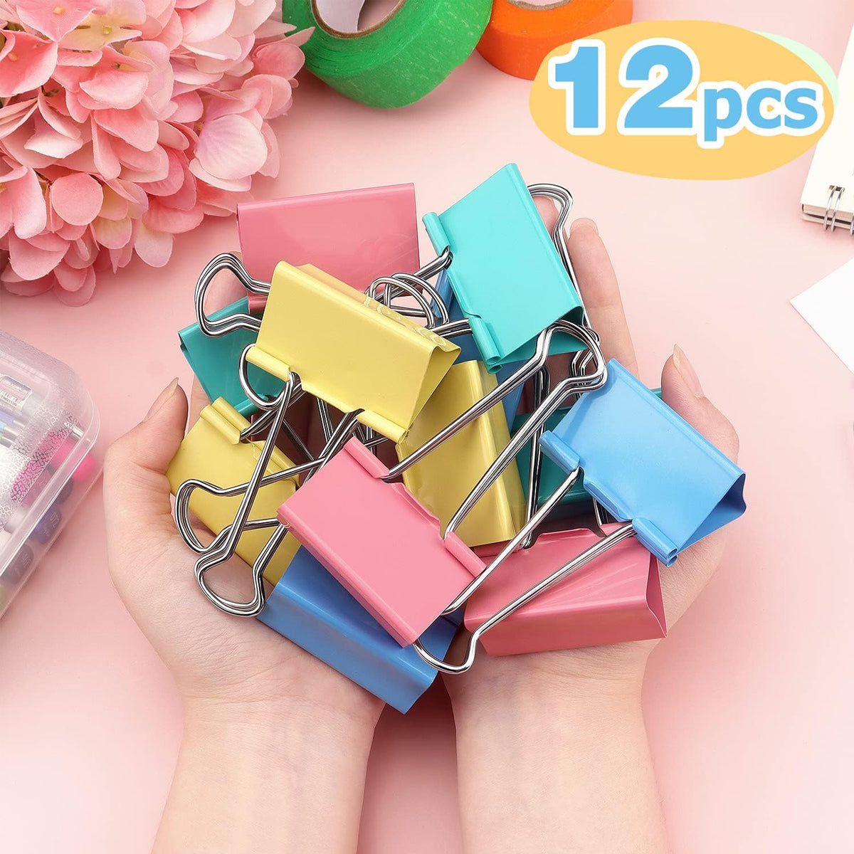 12 Pcs Long Tail Clips Metal 51mm Assorted Colours