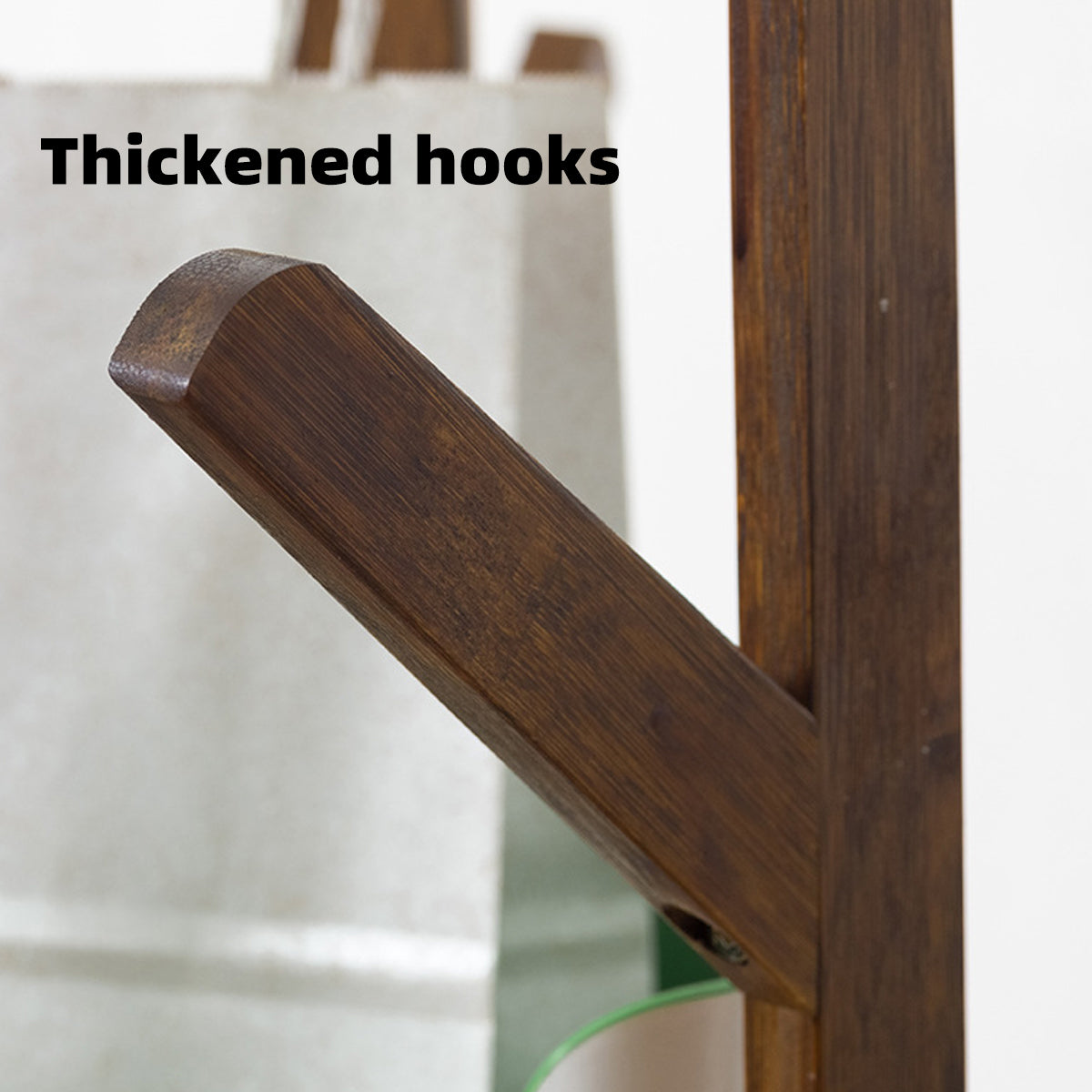 Bamboo Floor Standing Clothes Rack with 8 Hooks