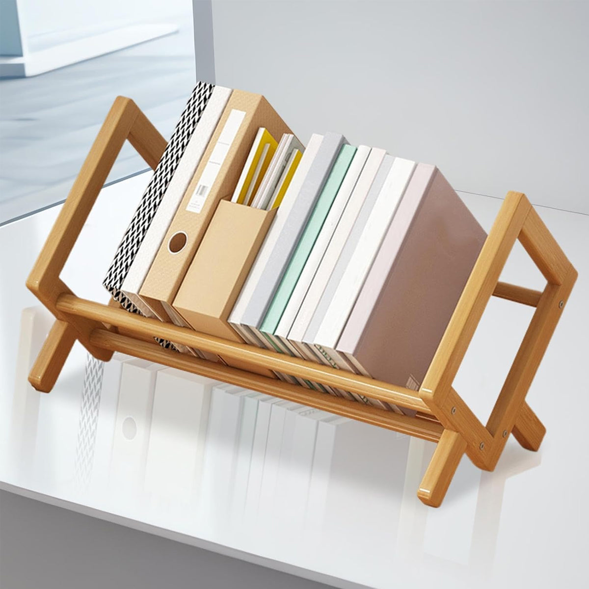 Bamboo Desktop Bookshelf Organizer for Home and Office