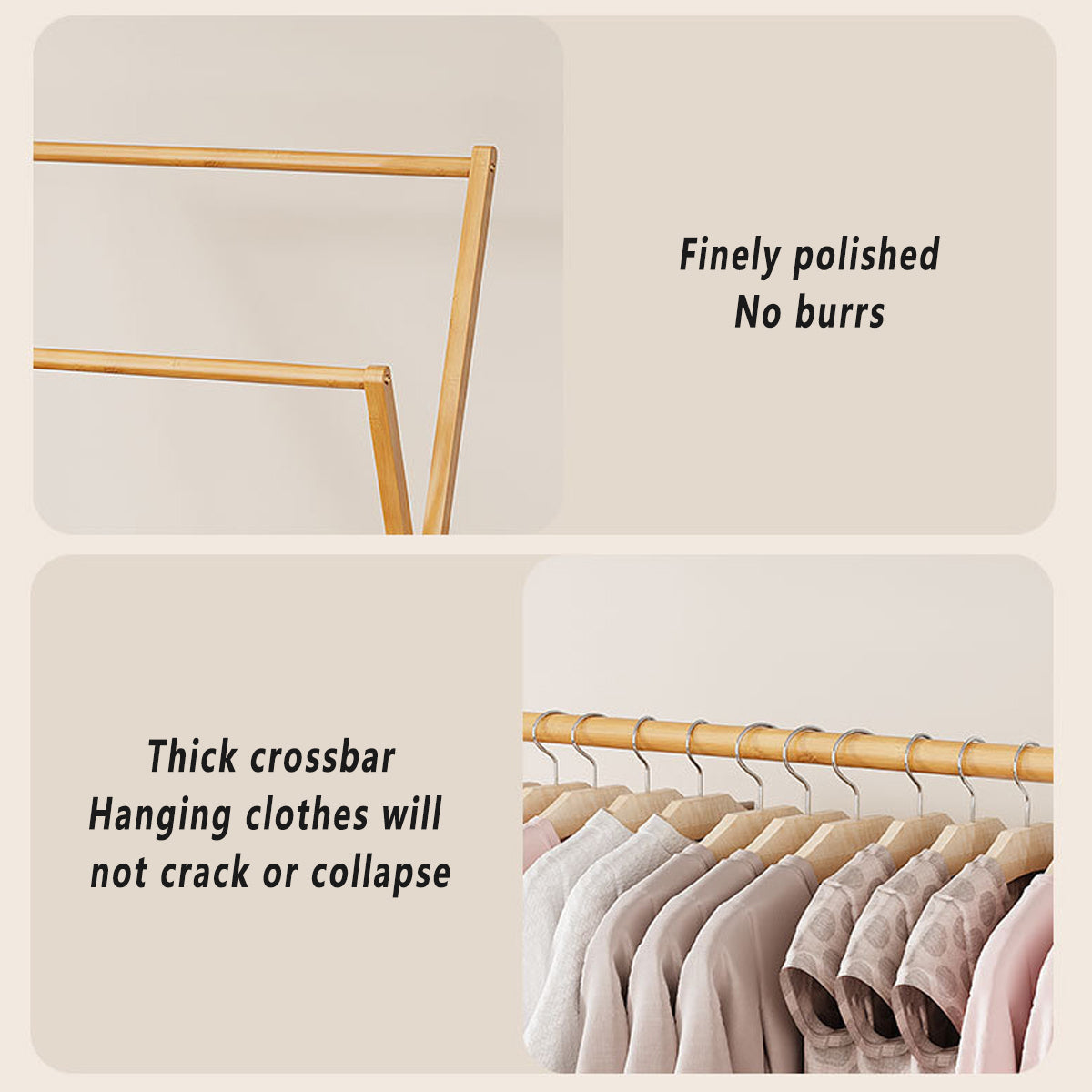 Foldable Bamboo Clothes Rack with Fabric Shelf