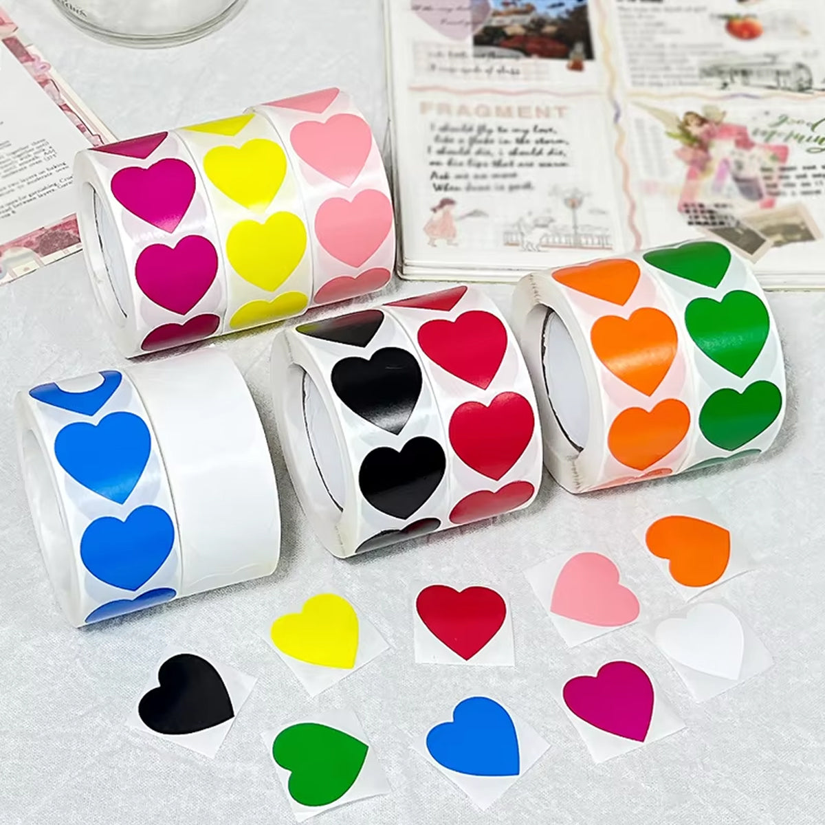 8 Rolls Heart Stickers 500 Pcs Self-Adhesive Labels