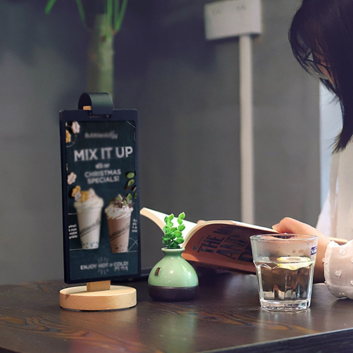 Wooden Tabletop Menu Holder Stand with Lock