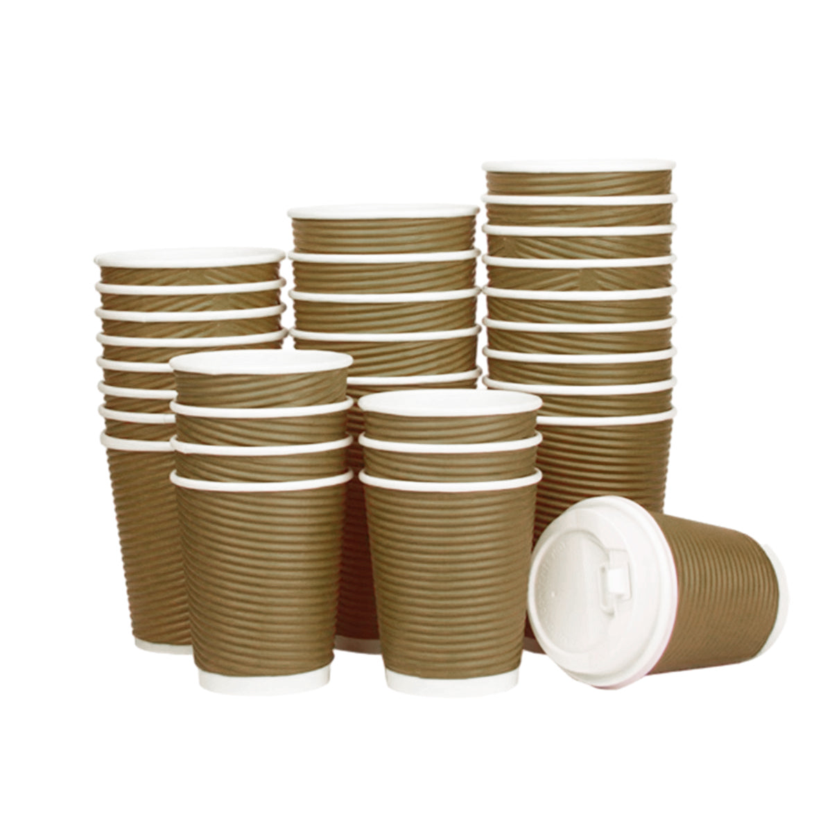 50 Sets Corrugated Paper Cups with Lids 4 Sizes