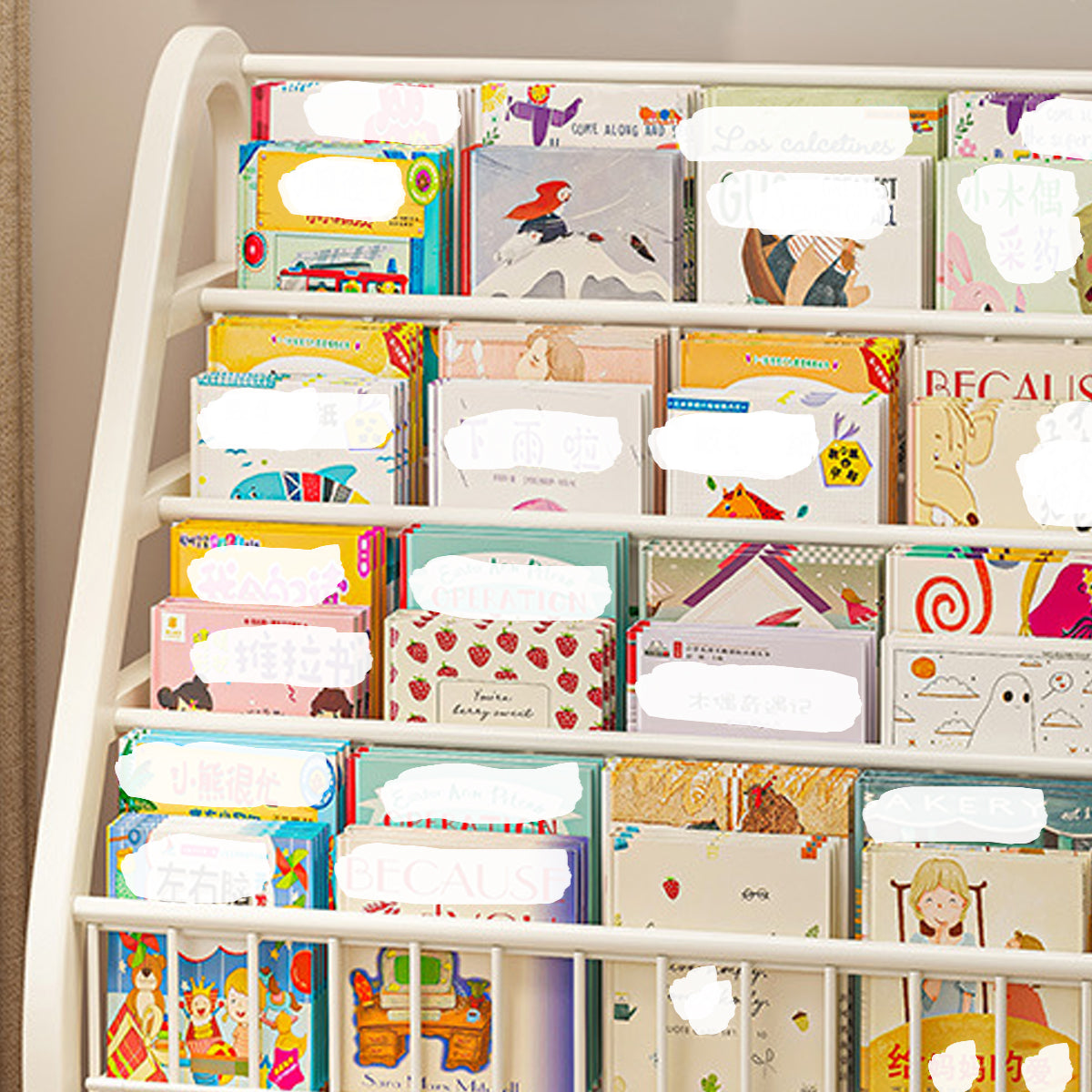 Kids Wooden Bookcase Multilayer Shelf with Wheels