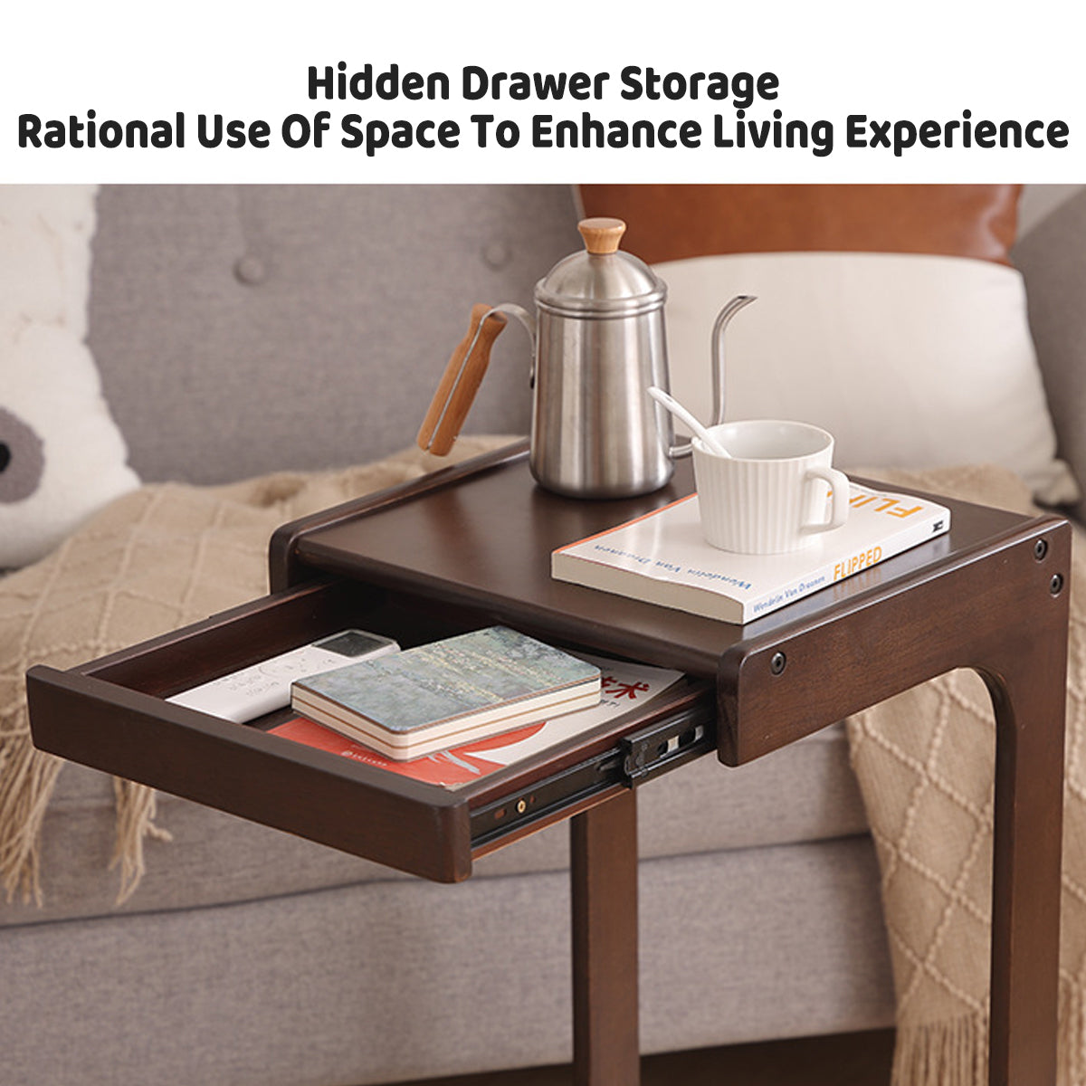 Solid Wood Rolling Coffee Table with Wheels 2-Tier Design