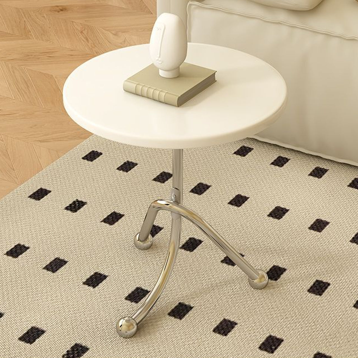 Round Side Table Stainless Steel Frame with Rubber Wood Top