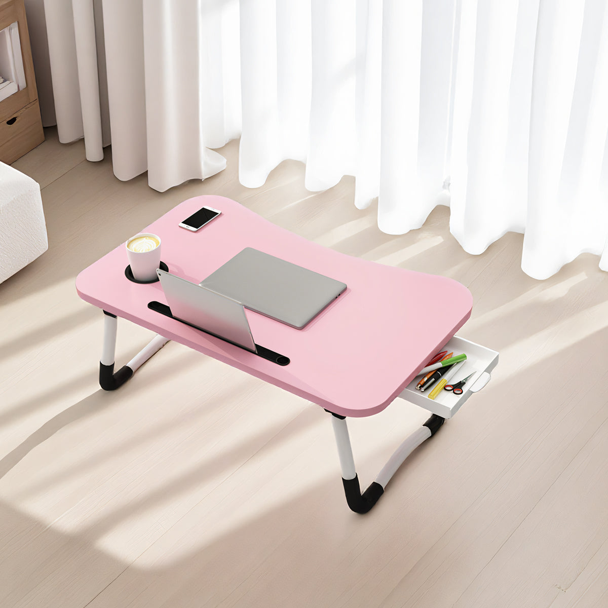Foldable Overbed Laptop Table with Drawer