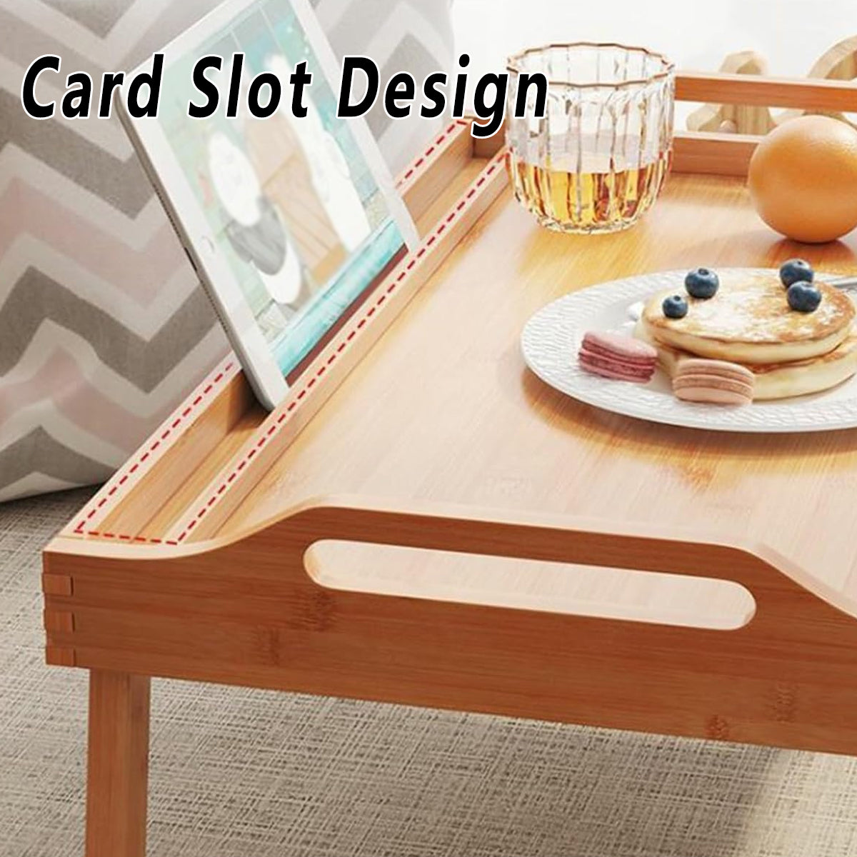 Folding Bamboo Bed Table Portable Laptop Desk with Card Slot
