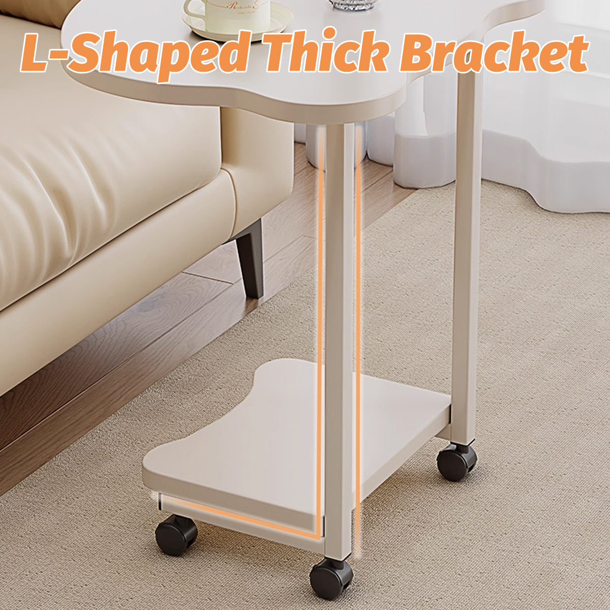 Moveable Side Table with Rolling Wheels for Sofa and Bedside