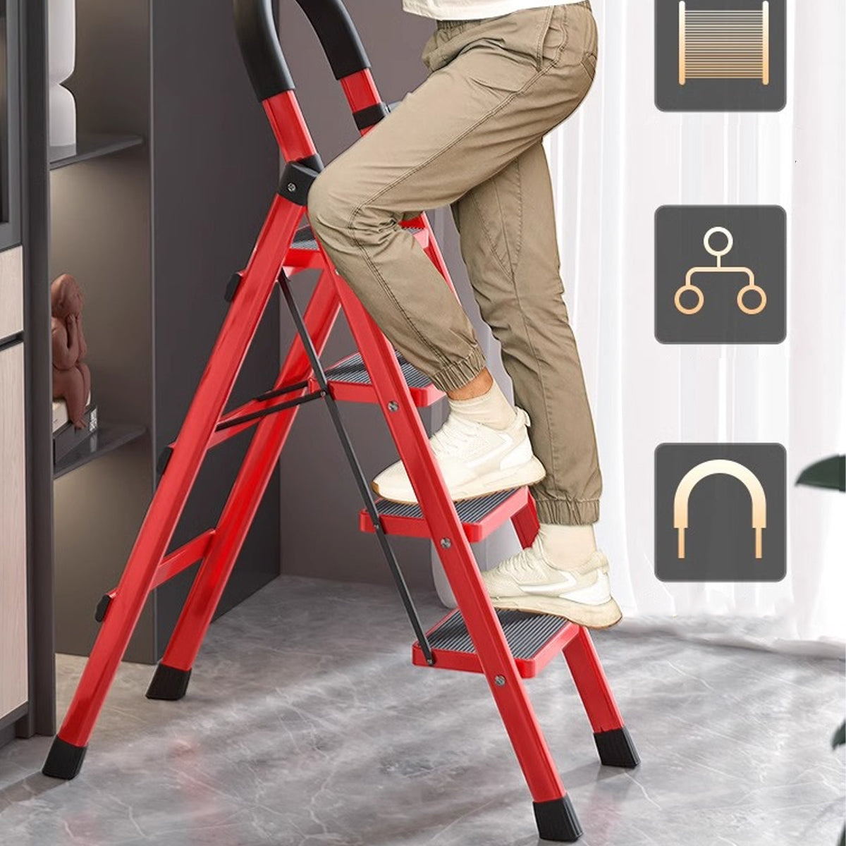 4 Step Carbon Steel Folding Ladder Heavy Duty Home Use