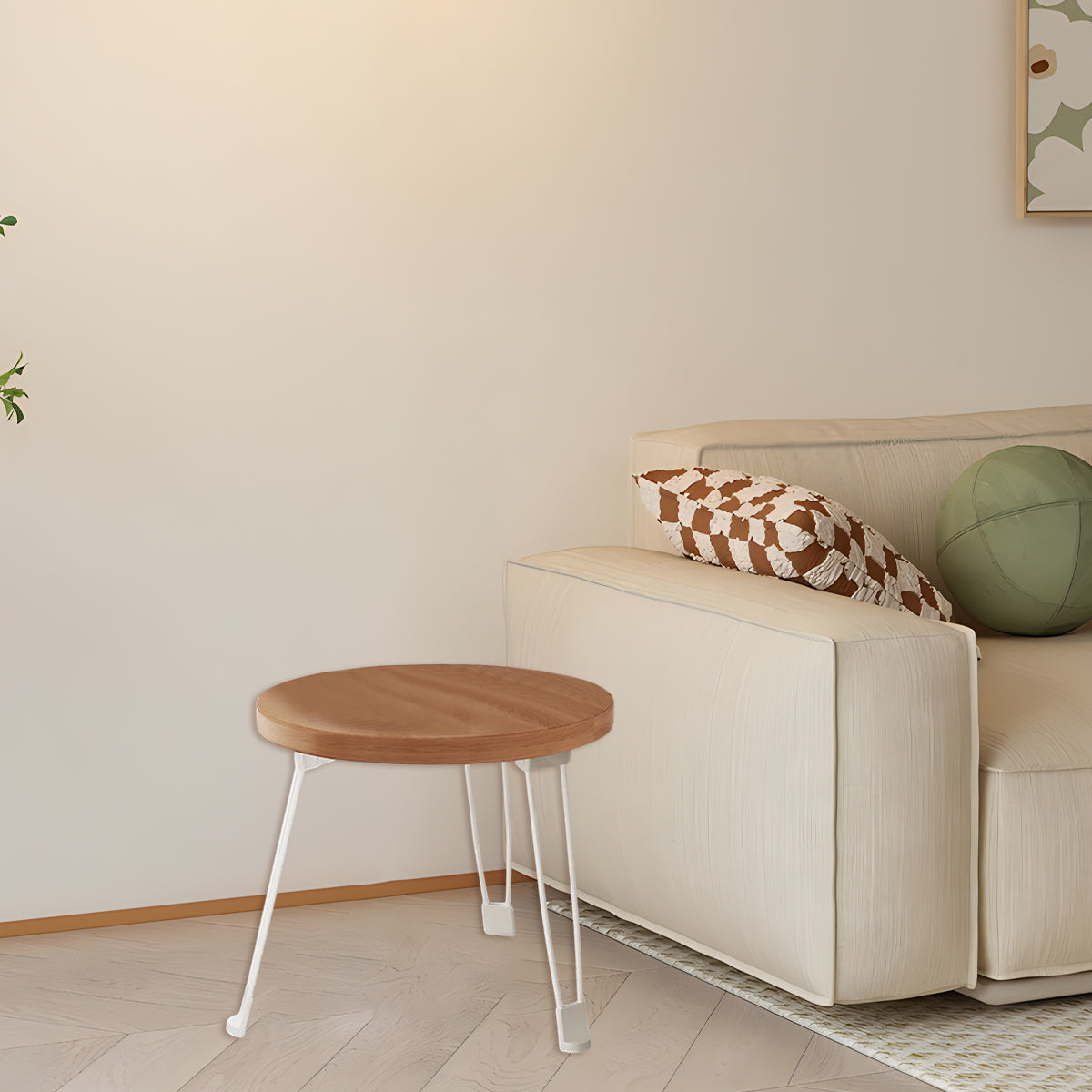 Folding Small Round Table with Steel Legs and Compact Design