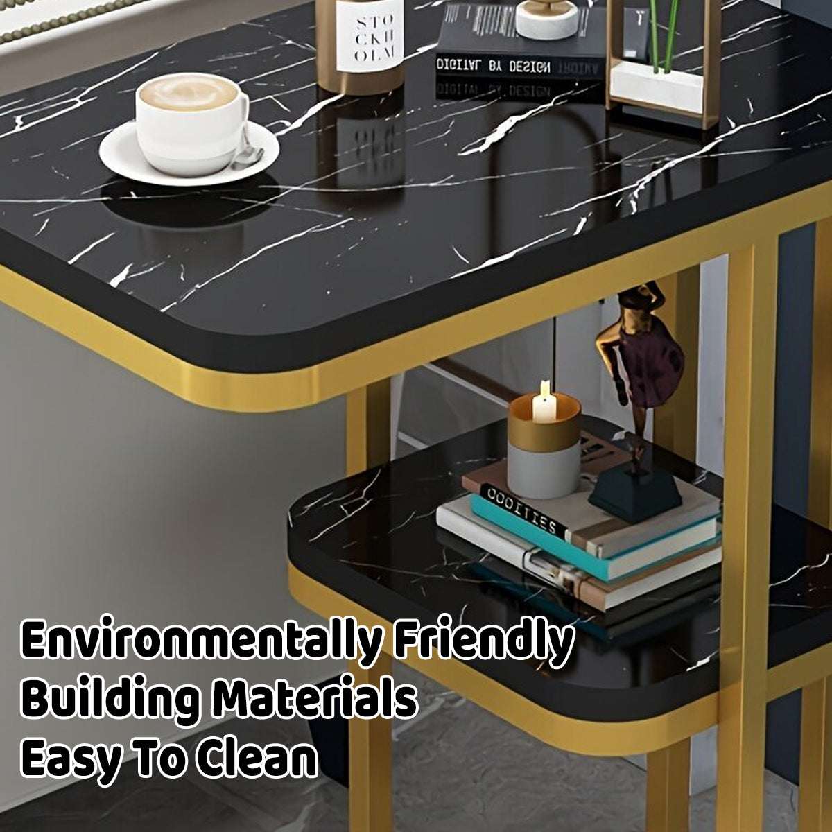 2 Tier Side Table with Rounded Corners for Living Room