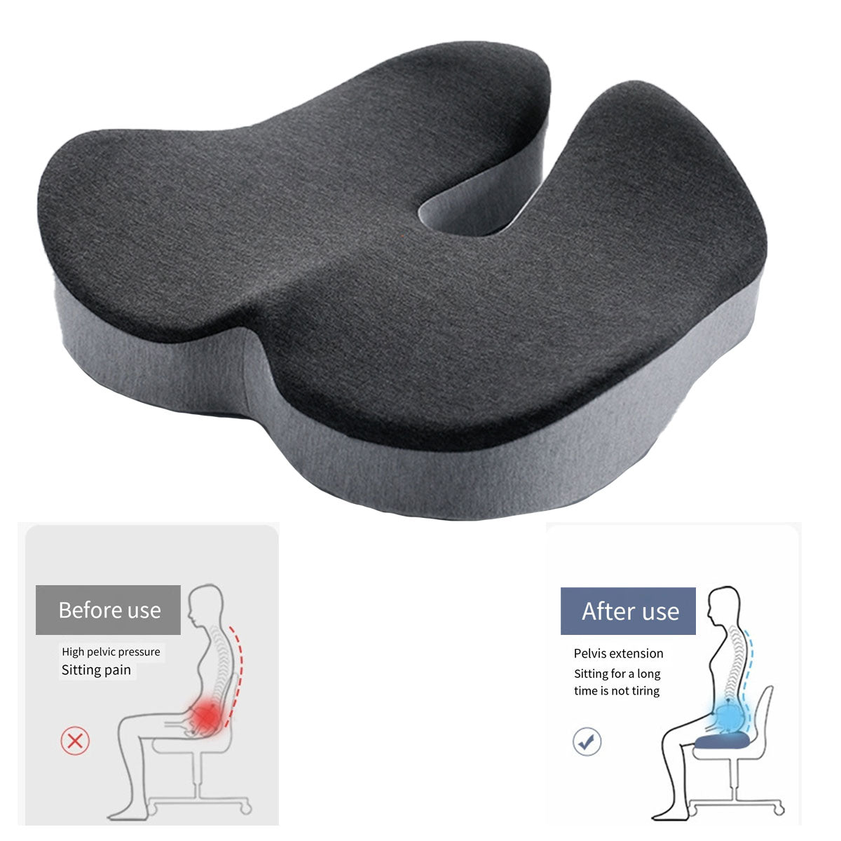 Memory Foam Seat Cushion with U-Shaped Cutout