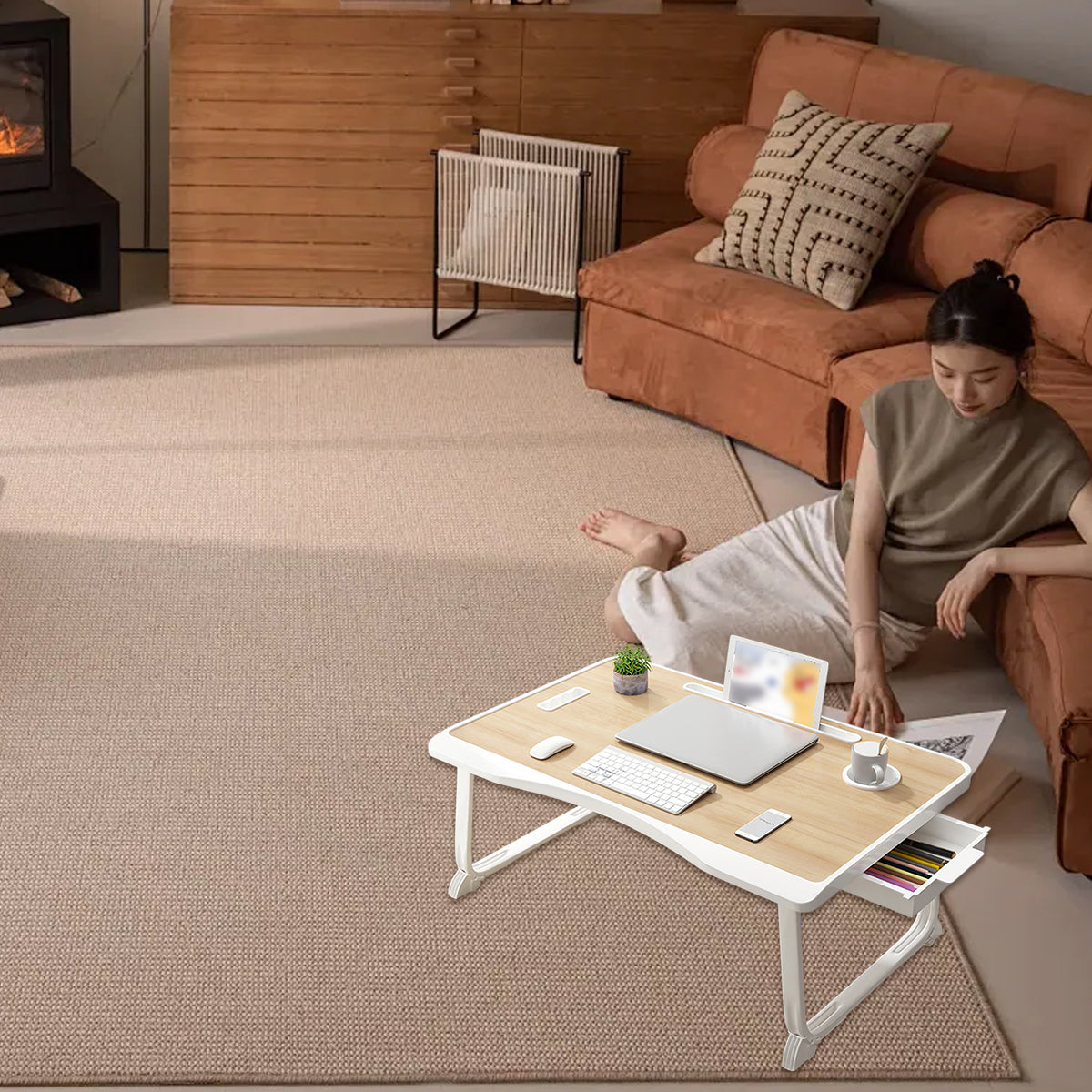 Folding Bed Desk Small Computer Table with Drawer for Study and Bedroom