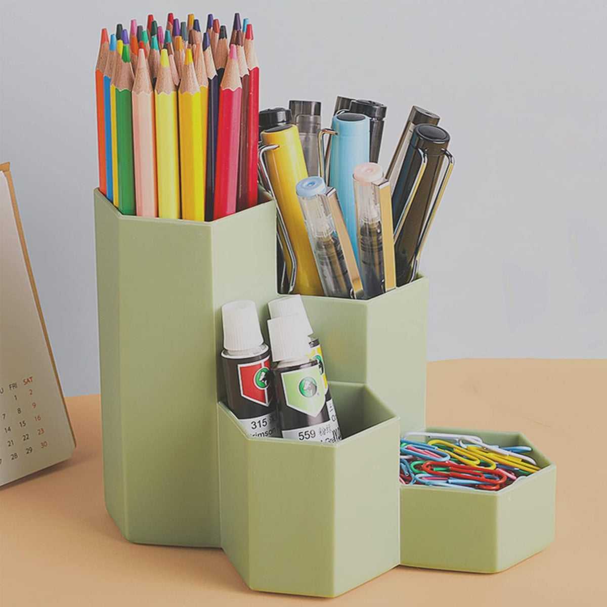 2 Pcs Hexagonal Pen Holder Macaron Colour PP Desk Organiser