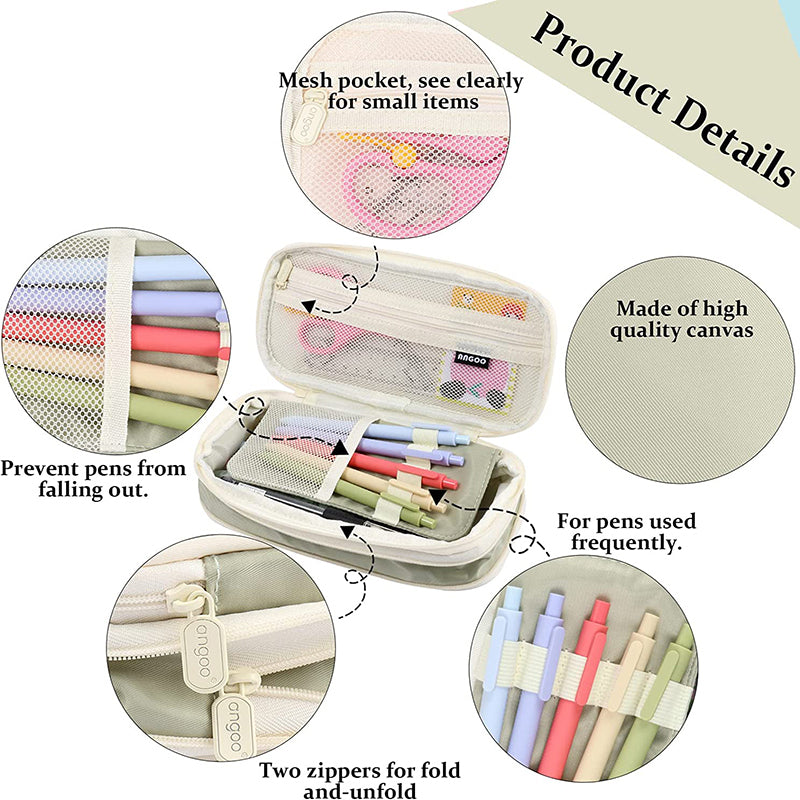 Zipper Pencil Case Expandable Storage Multi Pocket