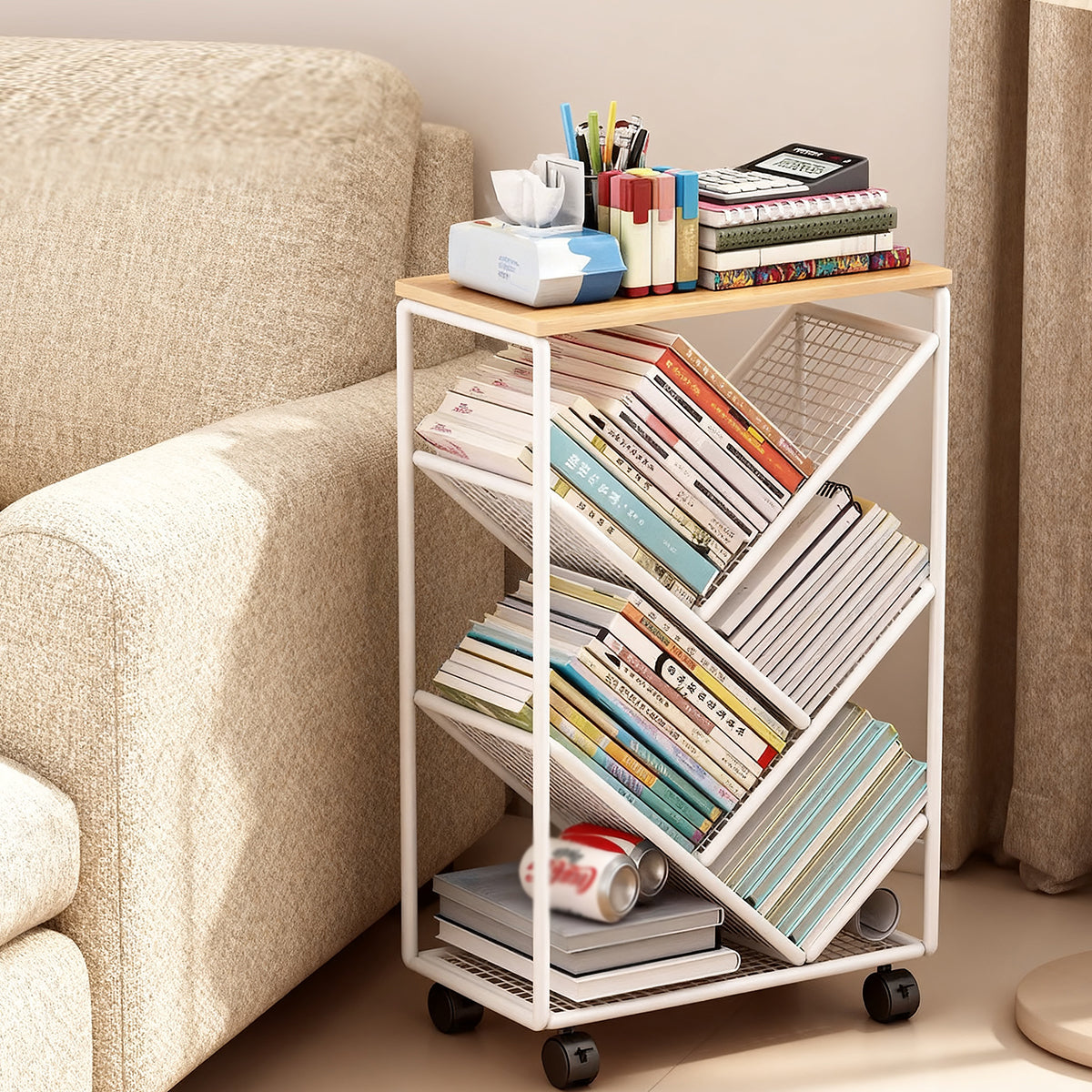 Mobile Wheeled Small Bookshelf Floor Storage Rack