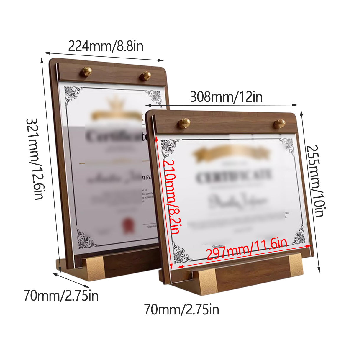 2 Pcs A4 Walnut Acrylic Desktop Display Stand