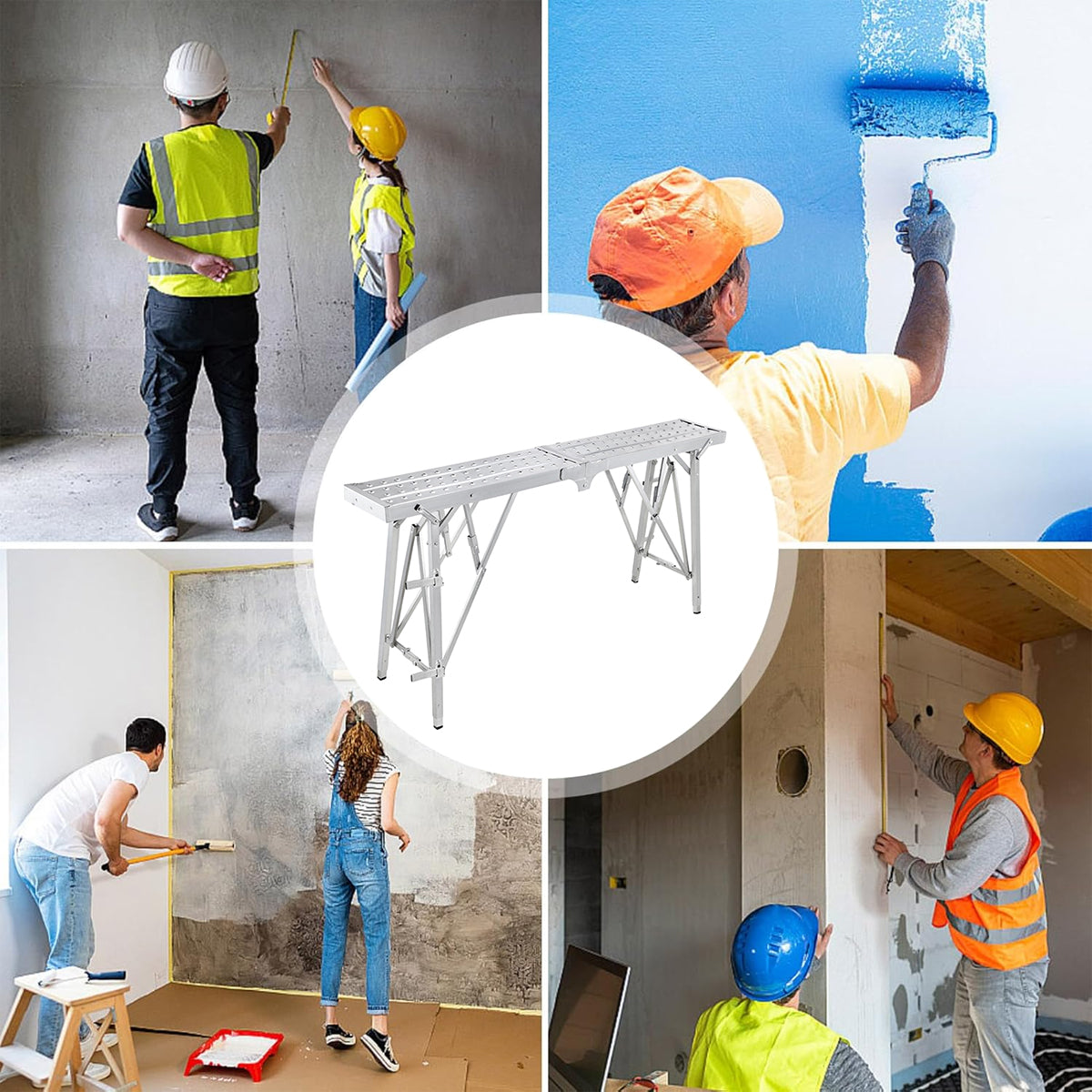 Folding Scaffolding Platform Adjustable Steel 150kg Capacity