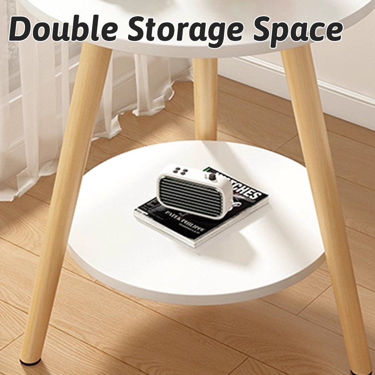 Small Round Coffee Table with 2-Tier Storage for Bedroom and Living Room