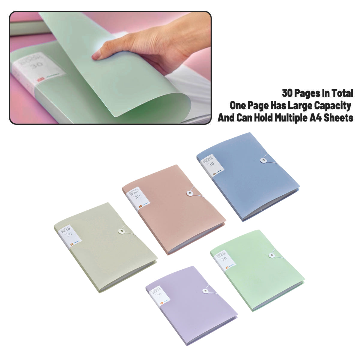 5 Pcs A4 Folder with 30 Clear Pockets for Office and School