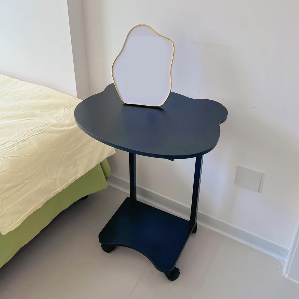 Black Mobile Side Table with Wheels Two Tier Storage Design