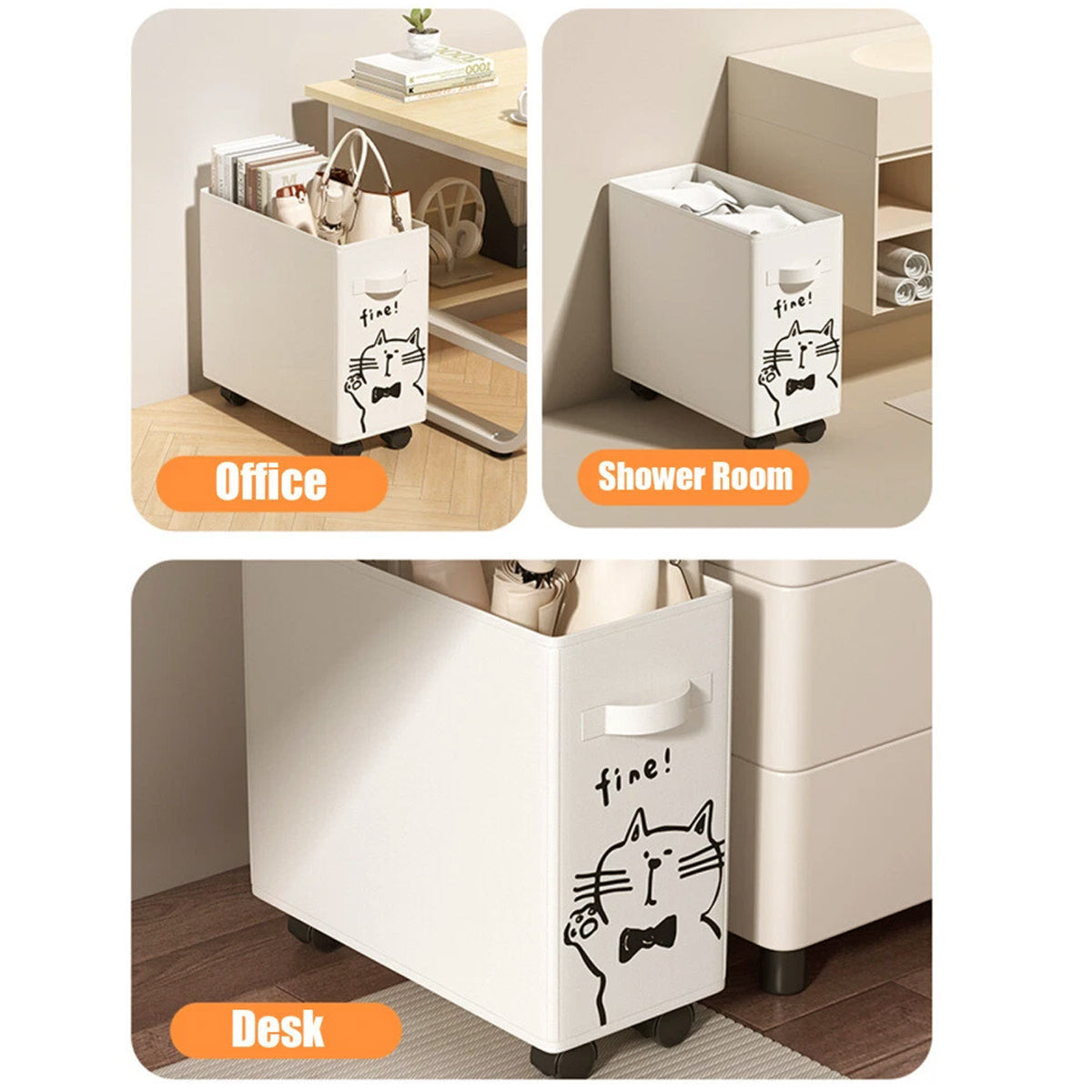 Under Desk Storage Basket Trolley with Lockable Wheels Beige