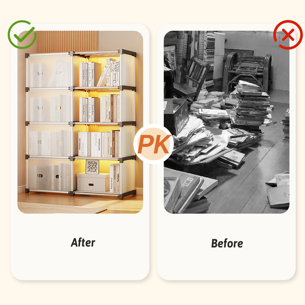 5 Tier Double Row Bookshelf Rack with Doors Storage Unit