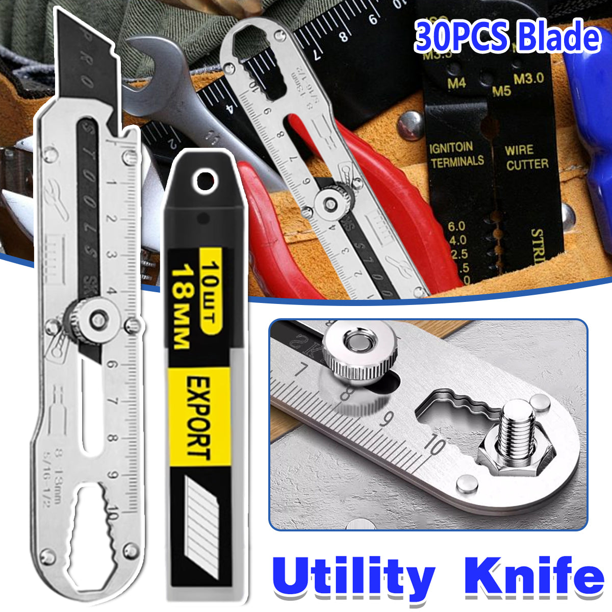 Multifunctional Stainless Steel Utility Knife Adjustable Blade Tool