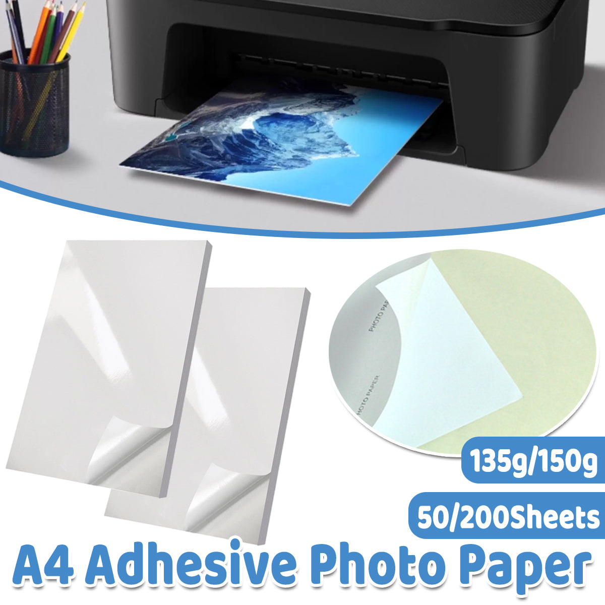 A4 Adhesive Glossy Photo Paper 150gsm 50-200 Sheets