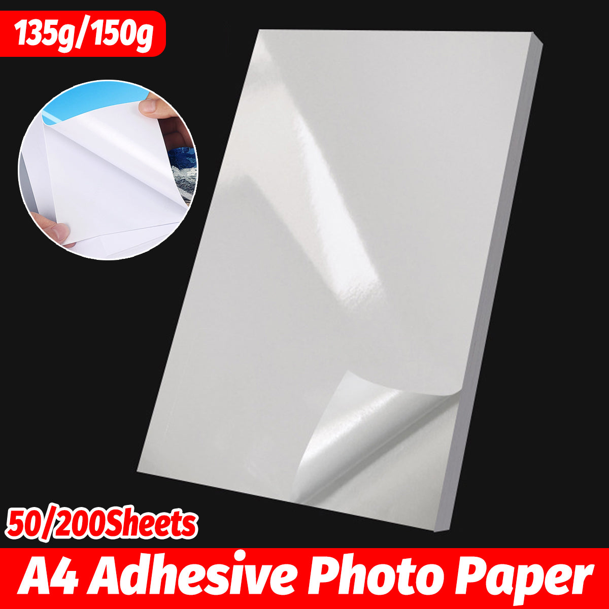 A4 Adhesive Glossy Photo Paper 150gsm 50-200 Sheets