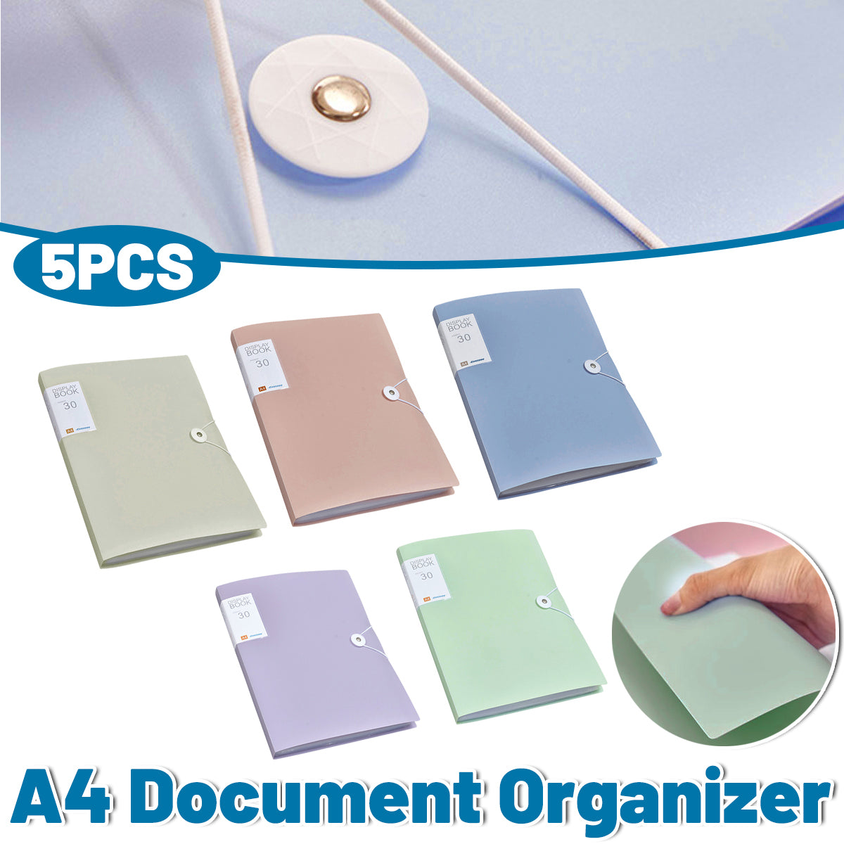 5 Pcs A4 Folder with 30 Clear Pockets for Office and School