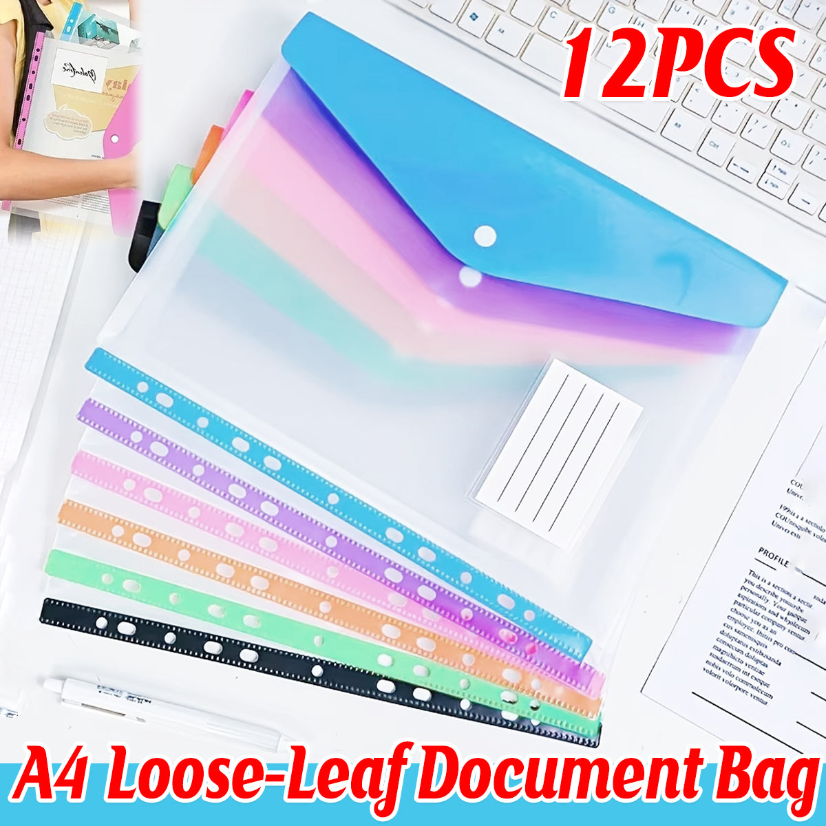 12 Pcs Binder Pouch 11-Hole Vertical File Bag Waterproof PP