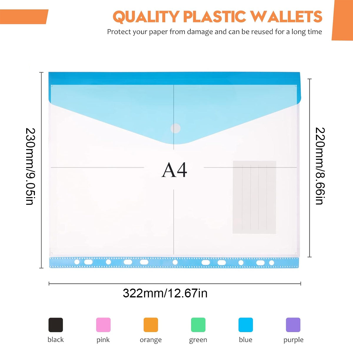 12 Pcs Binder Pouch 11-Hole Vertical File Bag Waterproof PP