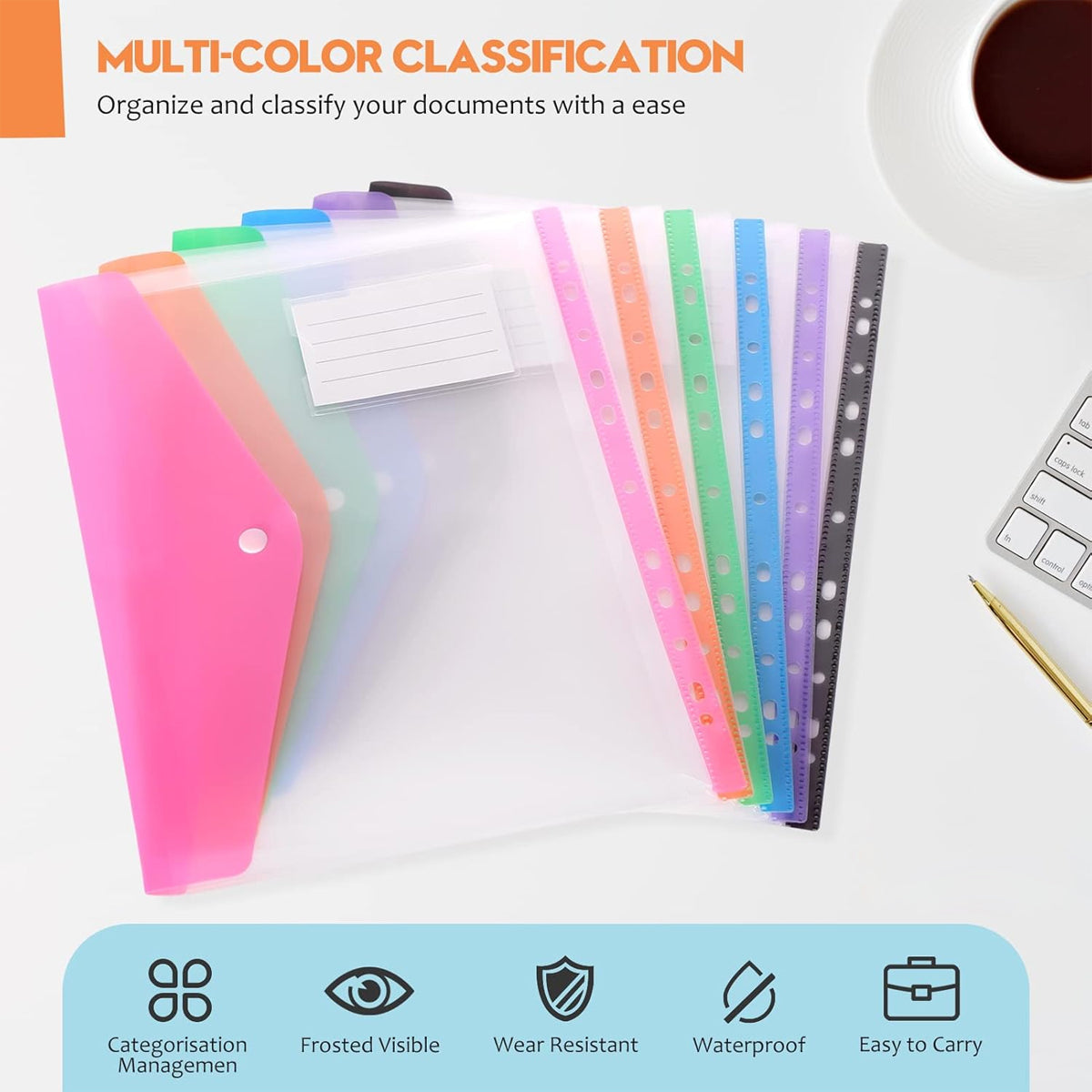 12 Pcs Binder Pouch 11-Hole Vertical File Bag Waterproof PP