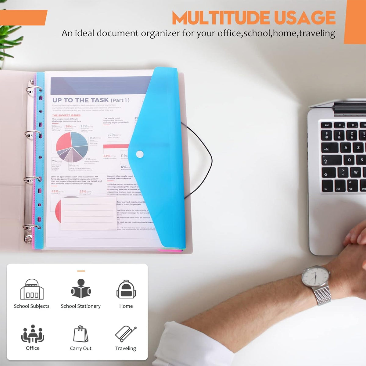 12 Pcs Binder Pouch 11-Hole Vertical File Bag Waterproof PP