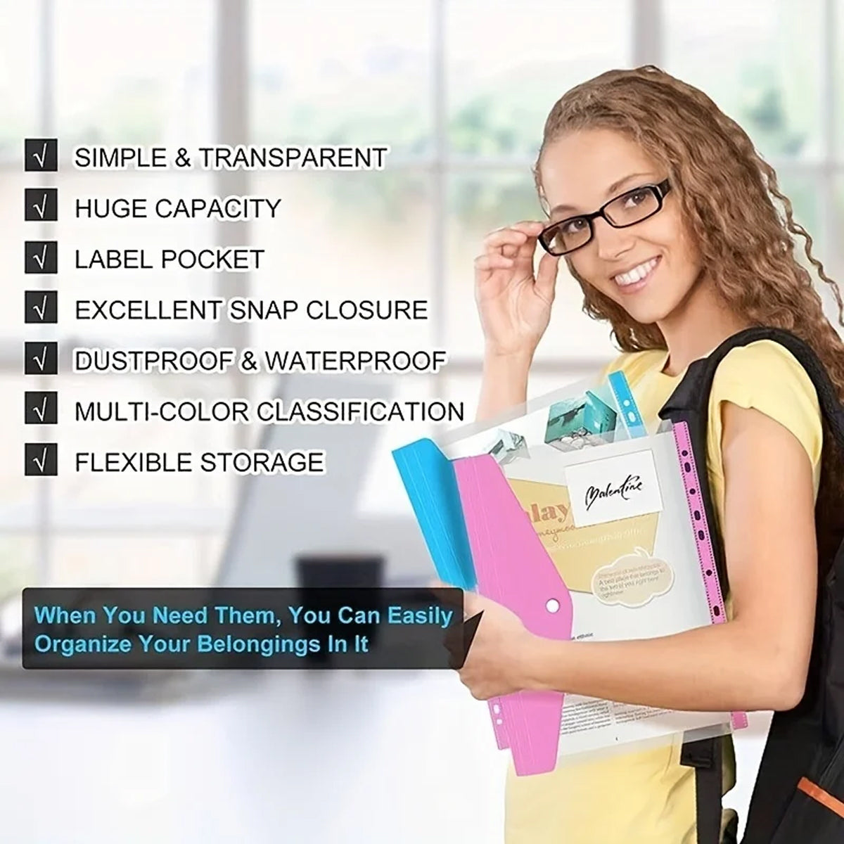 12 Pcs Binder Pouch 11-Hole Vertical File Bag Waterproof PP