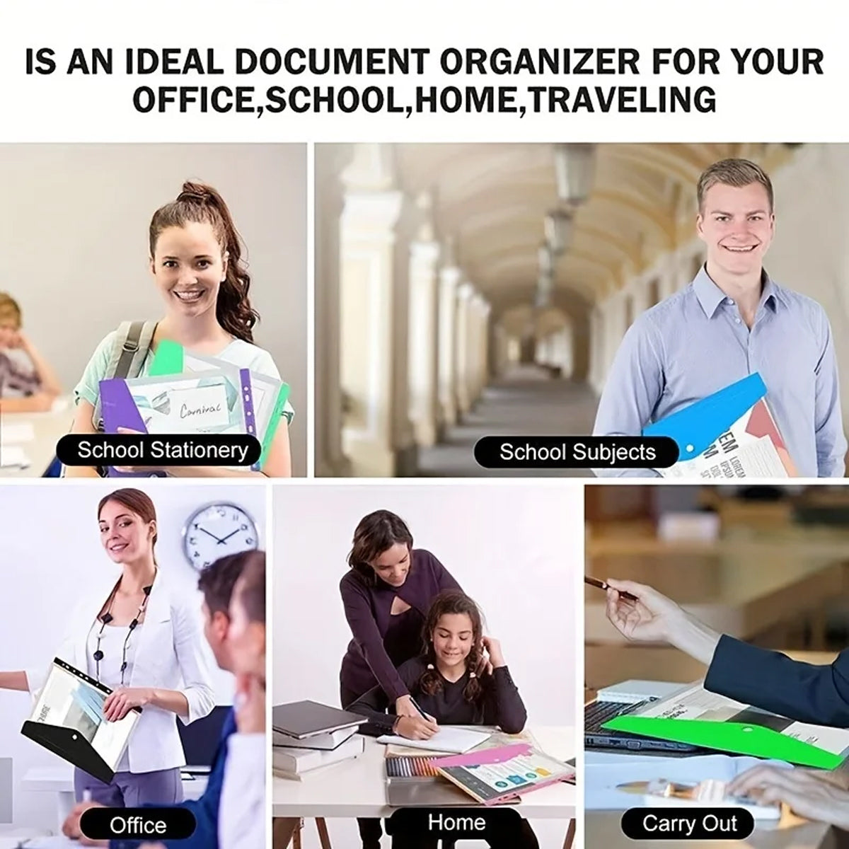 12 Pcs Binder Pouch 11-Hole Vertical File Bag Waterproof PP