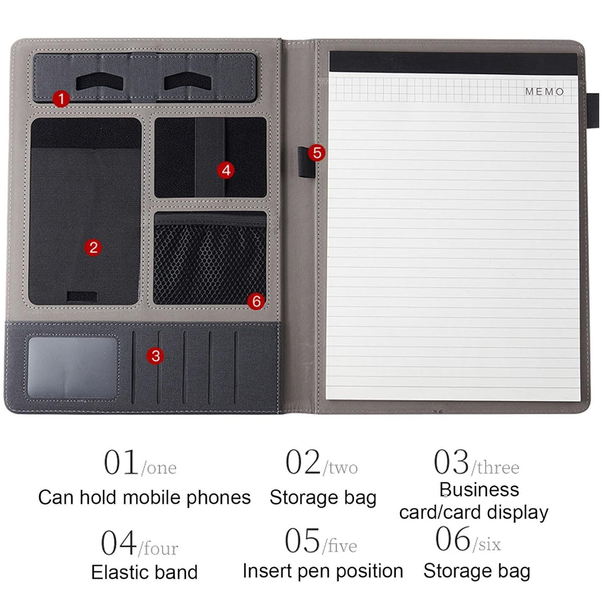 A4 Business File Folder PU Leather with Device Holder