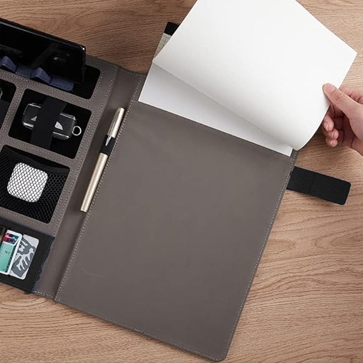 A4 Business File Folder PU Leather with Device Holder