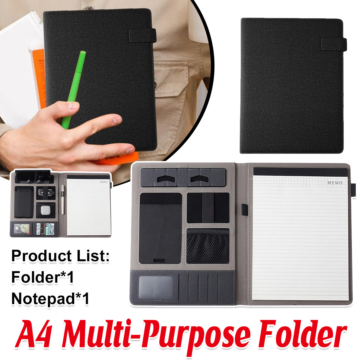 A4 Business File Folder PU Leather with Device Holder