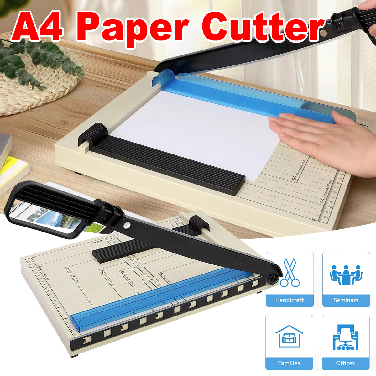 A4 Paper Cutter Guillotine with Non-Slip Base and Guide Grid